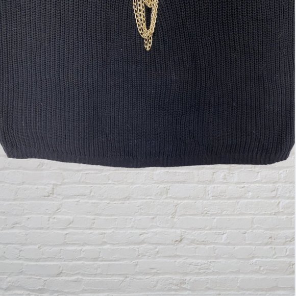 JENNIFER LOPEZ -- Sweater, Short Sleeved, Black, Chain Detail at Neck & Sleeves - Picture 10 of 15